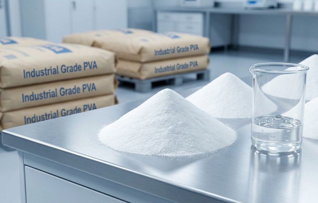 High-purity white Polyvinyl Alcohol PVA powder piles for industrial crosslinking and hydrogel modification