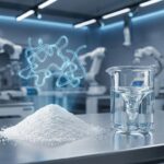 A macro photograph of pure white Polyanionic Cellulose (PAC) powder in a high-tech industrial laboratory, representing its role as a high-performance polymer for fluid loss control and rheology modification in industrial fluid systems.