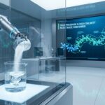 A high-tech industrial lab demonstrating the superior rheology of Polyanionic Cellulose (PAC), a high-purity polymer engineered for high-salt and HTHP environments, visually represented by a stable molecular model on a screen.